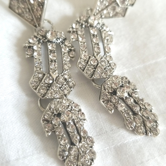 Silver Rhinestone Statement Earrings - Picture 2 of 4